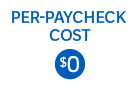 icon zero with dollar sign per paycheck cost zero